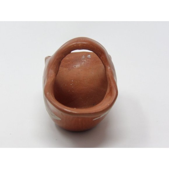 Vintage Handmade Miniature Terracotta Glazed Bridal Basket 3" H x 4 1/2" L x 2 3 - Picture 3 of 10
